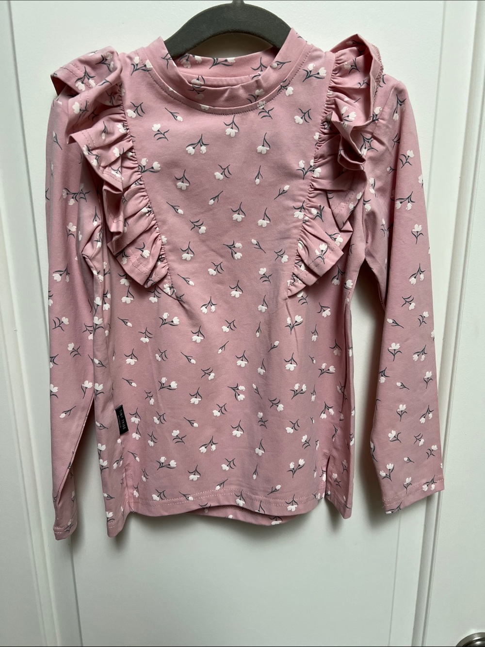 Girls Dusty Pink Floral Ruffle Long-Sleeve Top nwot